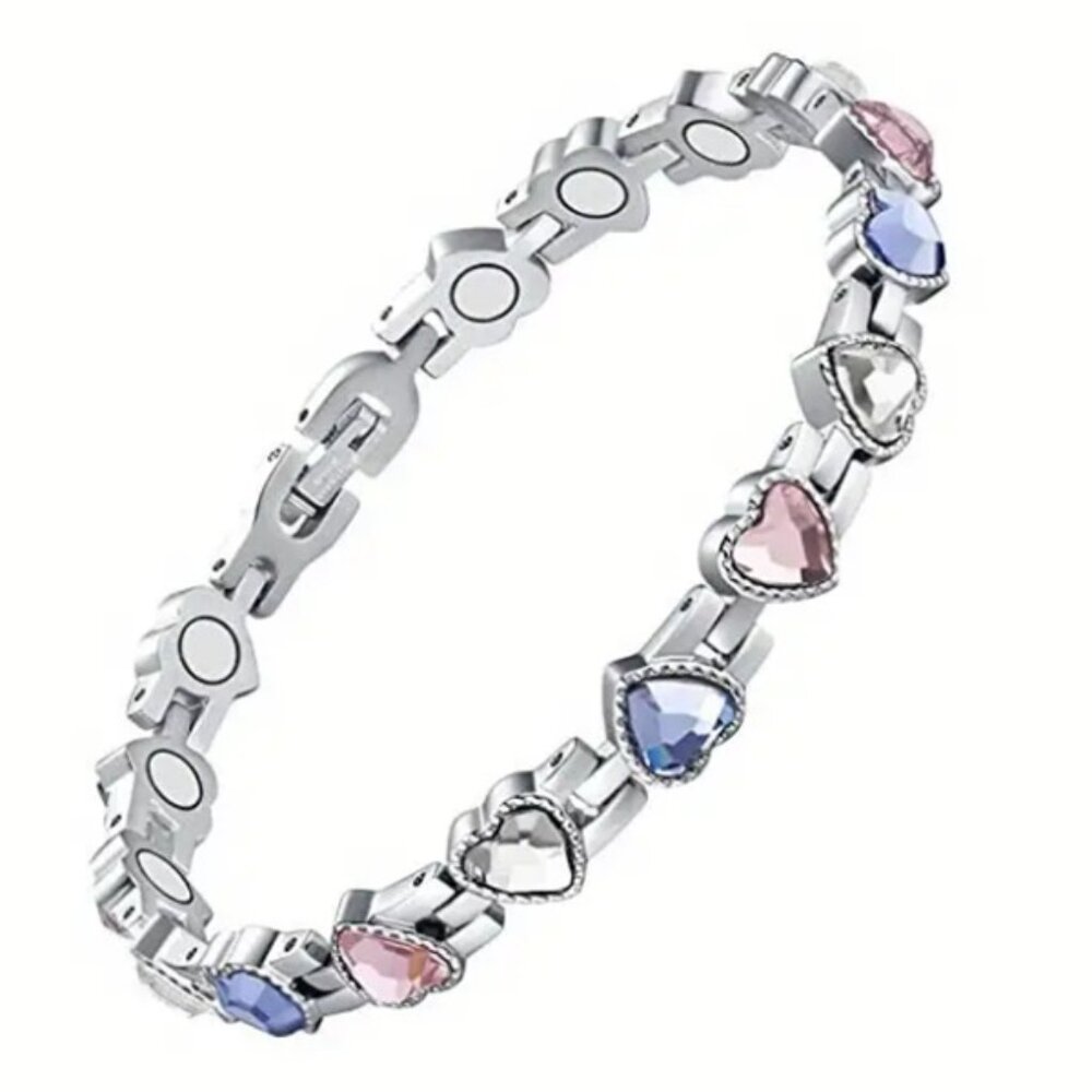 Blue & Pink Heart Shaped Lymphatic Magnetherapy 3500 Gauss Adjustable Bracelet